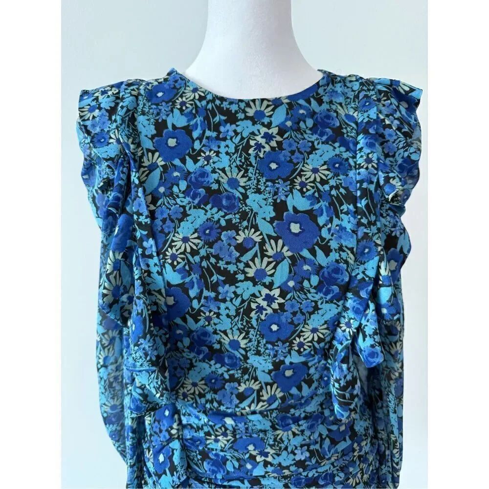 🦋 ZARA Blogger Favorite Draped Romantic Ruffle Ruching Keyhole Floral Mini Dress - Picture 9 of 15